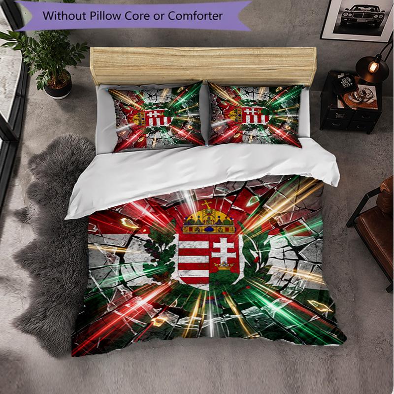 Hungary Football Pattern 3 Pieces Bedding Set Soft Microfiber Duvet Cover with Pillow Cases for Bedroom