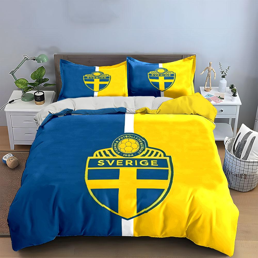 Blue-yellow Sweden Emblem. Bedding Sets Duvet Cover Sets Duvet Covers Pillowcases(1*Duvet Cover 2*Pillowcases Without Duvet Insert)