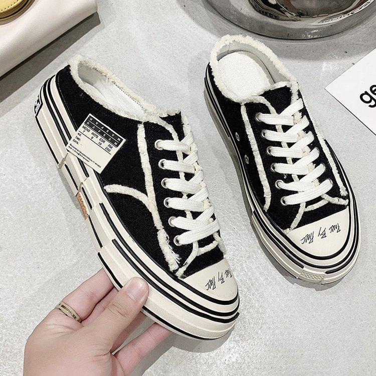 Couple bag head half slippers outer wear 2025 attack new lazy one pedal fringed beggar shoes canvas shoes