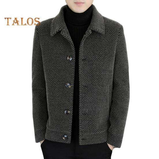 

Мужское шерстяное пальто с лацканами, длинный рукав, однобортное пальто, куртка, однотонный цвет, дизайн пуговиц, стандартный крой, зимняя верхняя одежда L хаки