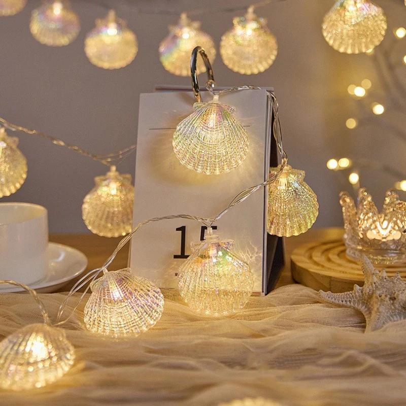 1PC LED Sea Shell Lamp String Starfish Lighting Strings Atmosphere Light Suitable for Festival Room Wedding Party Decoration Lamps Battery-Powered