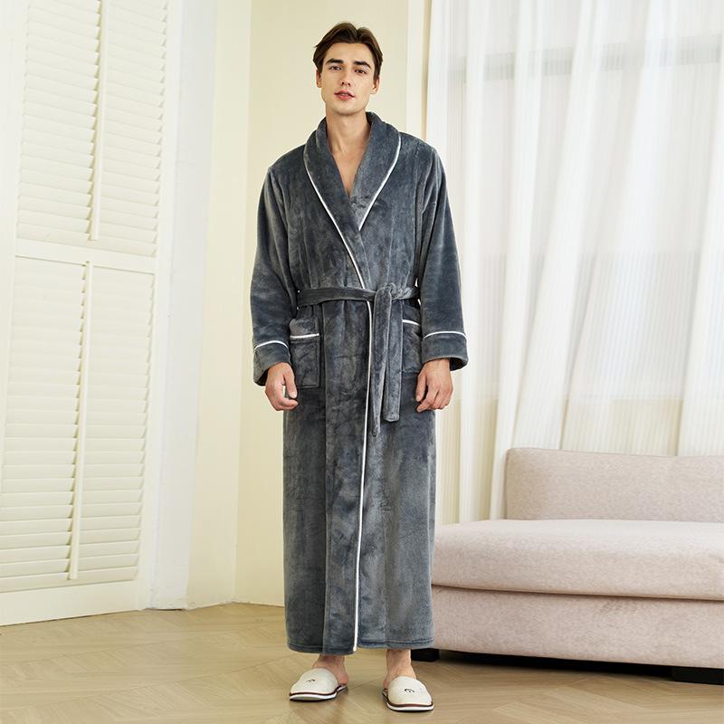 

Мужской и женский фланелевый халат большого размера с простой окантовкой 3XL