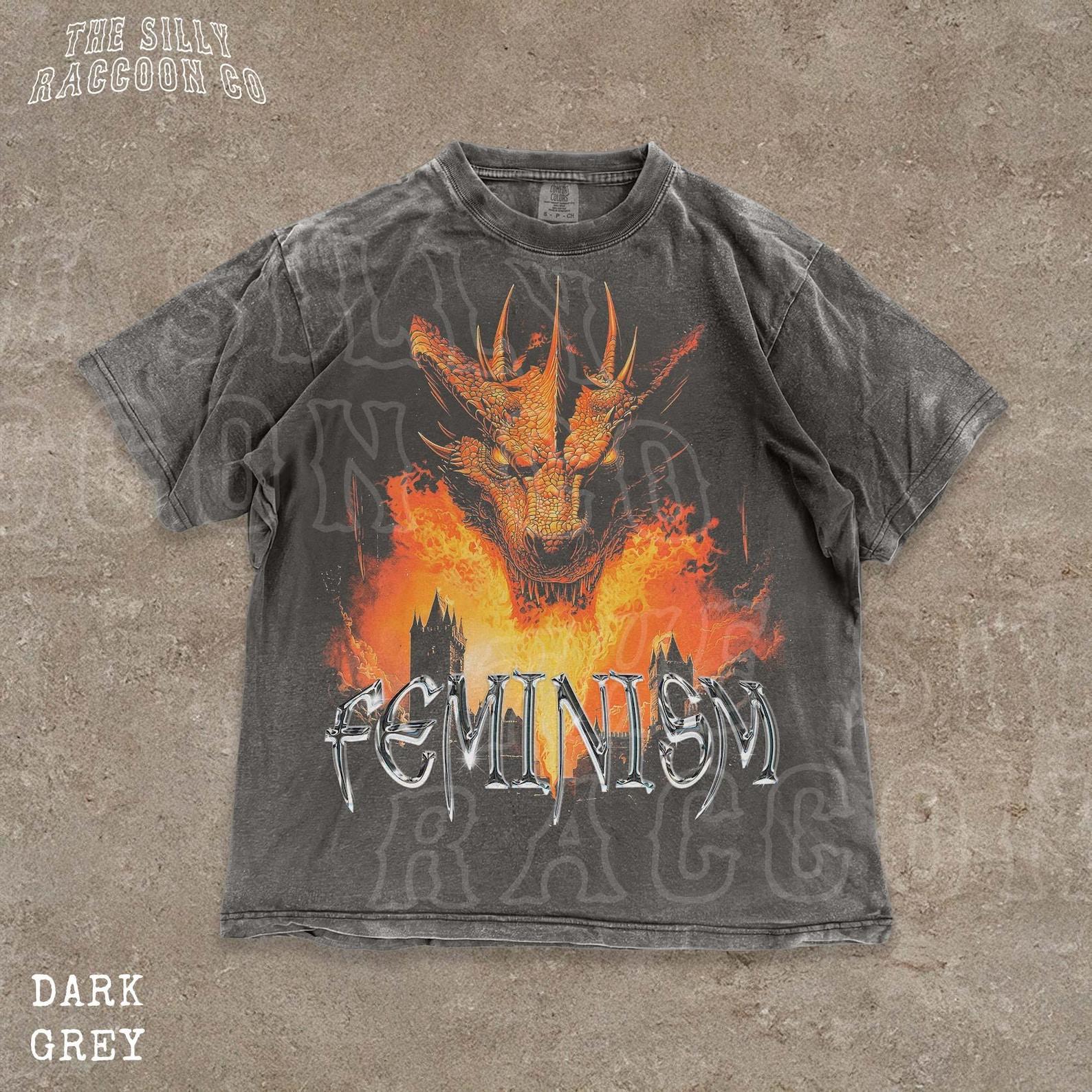 Feminist Shirt Heavy Metal Dragon Tee Gothic Feminism T-Shirt Vintage Wash Dark Fantasy Top Gift for Her Empowered Women Graphic Tee Unisex S