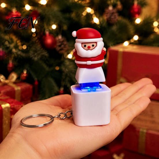 LED Festive Sound Pendant Santa Light Keychain, Interactive Glowing Christmas Ornament with Tunes, Holiday Sensory Play Tool USB-C Rechargeable Fidget