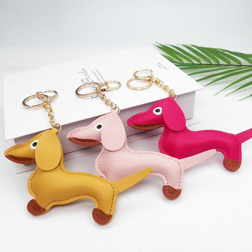 Handmade PU Leather Puppy Dog Keychain Pendant Lovely Dachshund Bag Phone Pendant Women Backpack Handbag Charm Decors