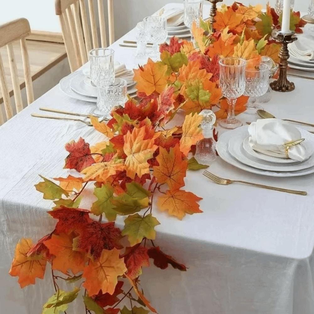 Creative Red Autumn Maple Leaves Realistic 1.7m Simulated Maple Leaves Double Maple Leaf Lifelike Artificial Maple Garland