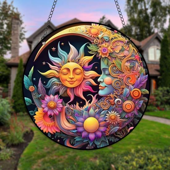 

Солнце, Луна, цветок, подвесной знак, круглый, для использования на открытом воздухе, передняя дверь, окно, настенное искусство, акриловая приветственная тарелка, подвесное украшение