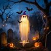 Ghostly Hanging Lights for Patio Halloween Swing Ghost Ornament with LED String Outdoor Decor, Adjustable Battery Operated Haunted Decor Light-Up Bat