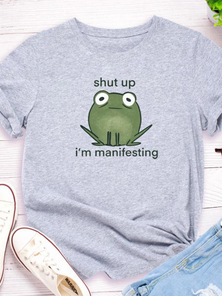 I'm Manifesting Frog Print Women T Shirt Short Sleeve O Neck Loose Women Tshirt Ladies Tee Shirt Tops Clothes Camisetas Mujer