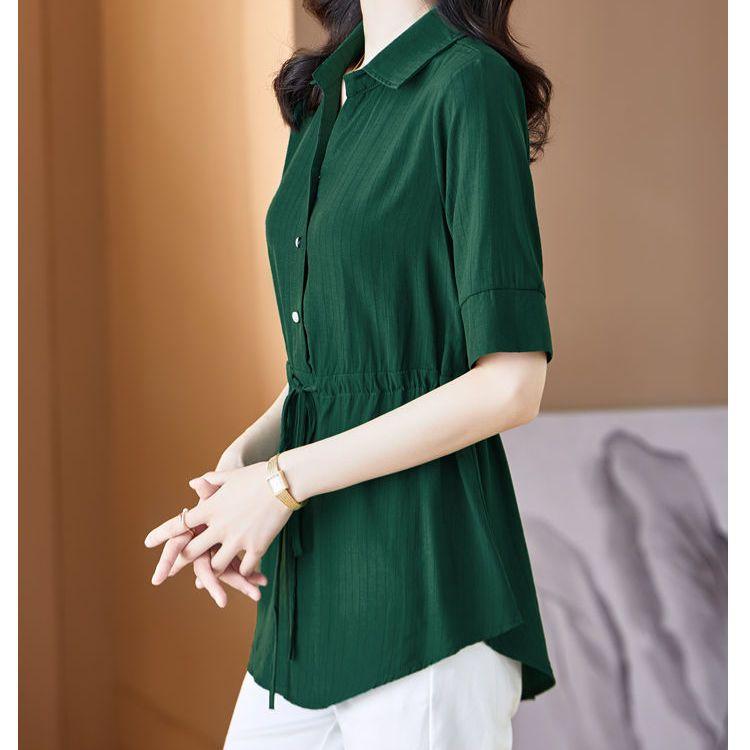 Top Estivo a Mezza Manica con Cinturino in Vita Larga, Camicia Corta a Manica Larga in Chiffon da Donna
