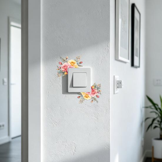 Flower Light Switch Sticker Removable Floral Wall Decal Self-Adhesive Socket Decor for Living Room Bedroom Kitchen
