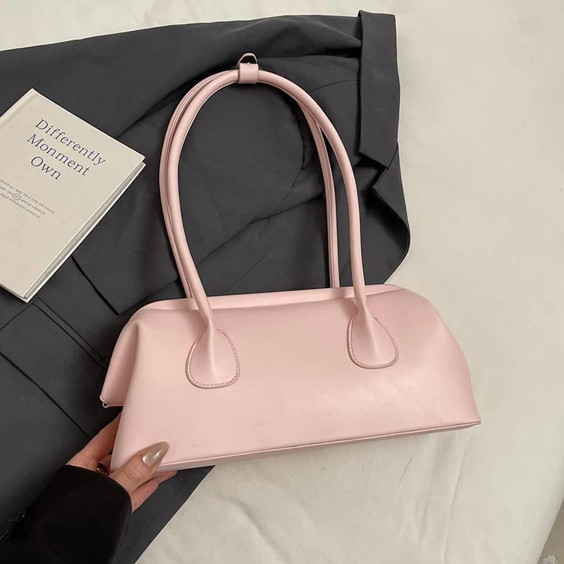 Solid Color PU Leather Underarm Bags For Women 2025 Spring Korean Fashion Retro Simple Shoulder Bag Lady Handbags And Purses