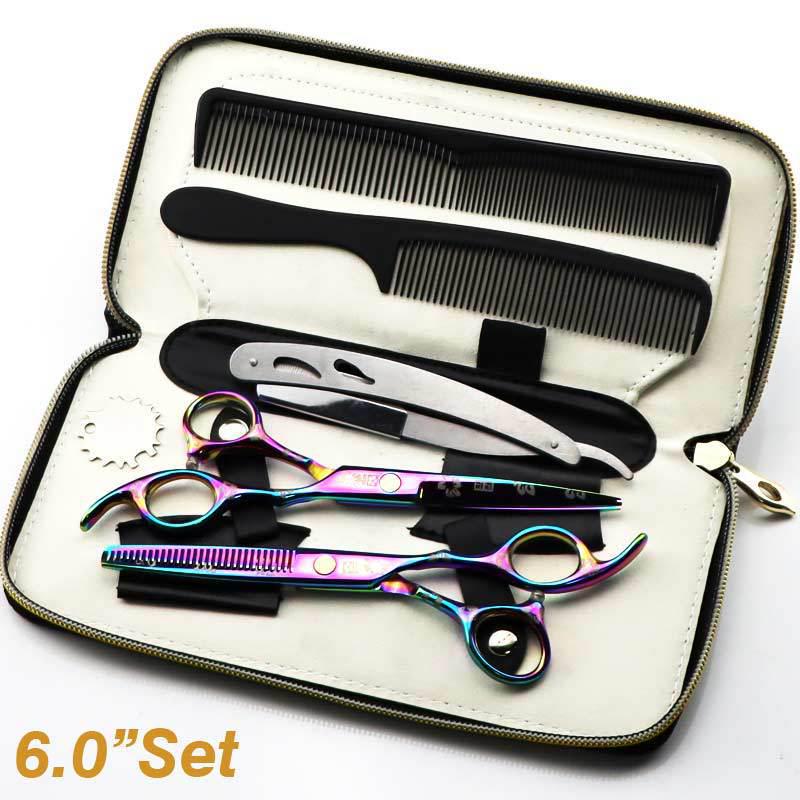 6.0-Inch Cherry Blossom Style Hairdressing Scissors Set - Straight, Bangs, and Serrated Scissors for Barbers