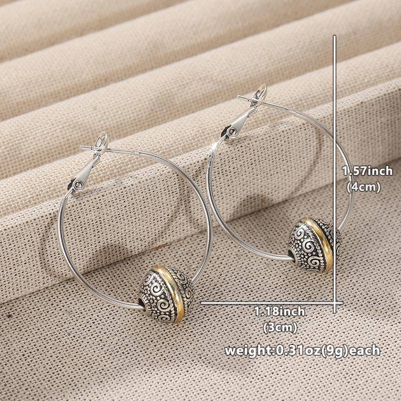 Vintage Ethnic Style Hand-carved Pattern Ball Design Hoop Earrings for Women's Creative  Jewelry Accessories Crafts Gifts