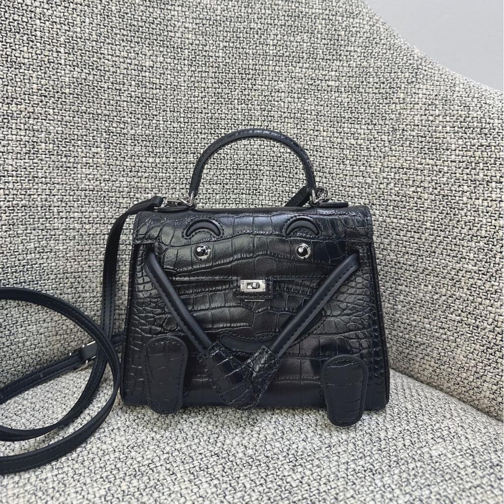 Millennium Doll Bag Smiley Face Bag Genuine Leather Mini Handbag First Layer Cowhide Alligator Pattern Shoulder Messenger Bag Women