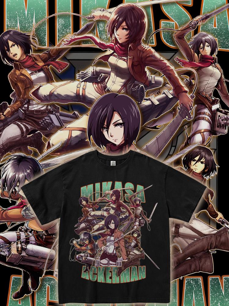 Attack on Titan Anime Alan Mikasa Leavell Printed 100% Cotton T-Shirt Japanese Anime Summer Trend Casual Streetwear