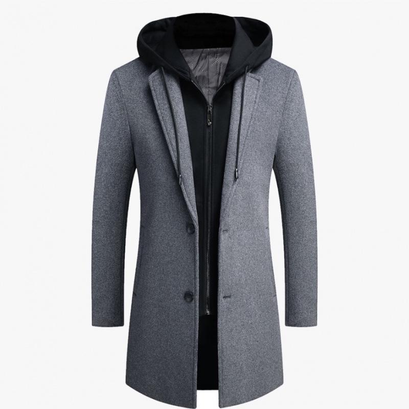 2023 Men's Korean Style Mid-Length Casual Coat with Detachable Hood - Trendy Long Sleeve Jacket