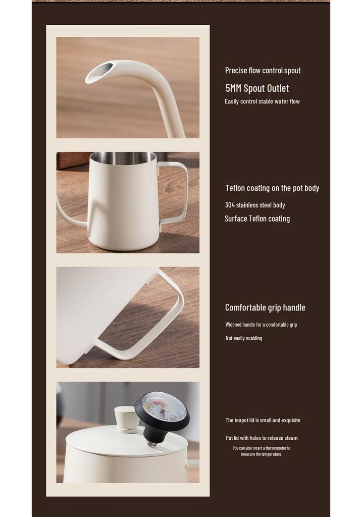 Cafetera Portátil de Acero Inoxidable 304 de Boca Estrecha con Pico Largo para Control Pour-Over
