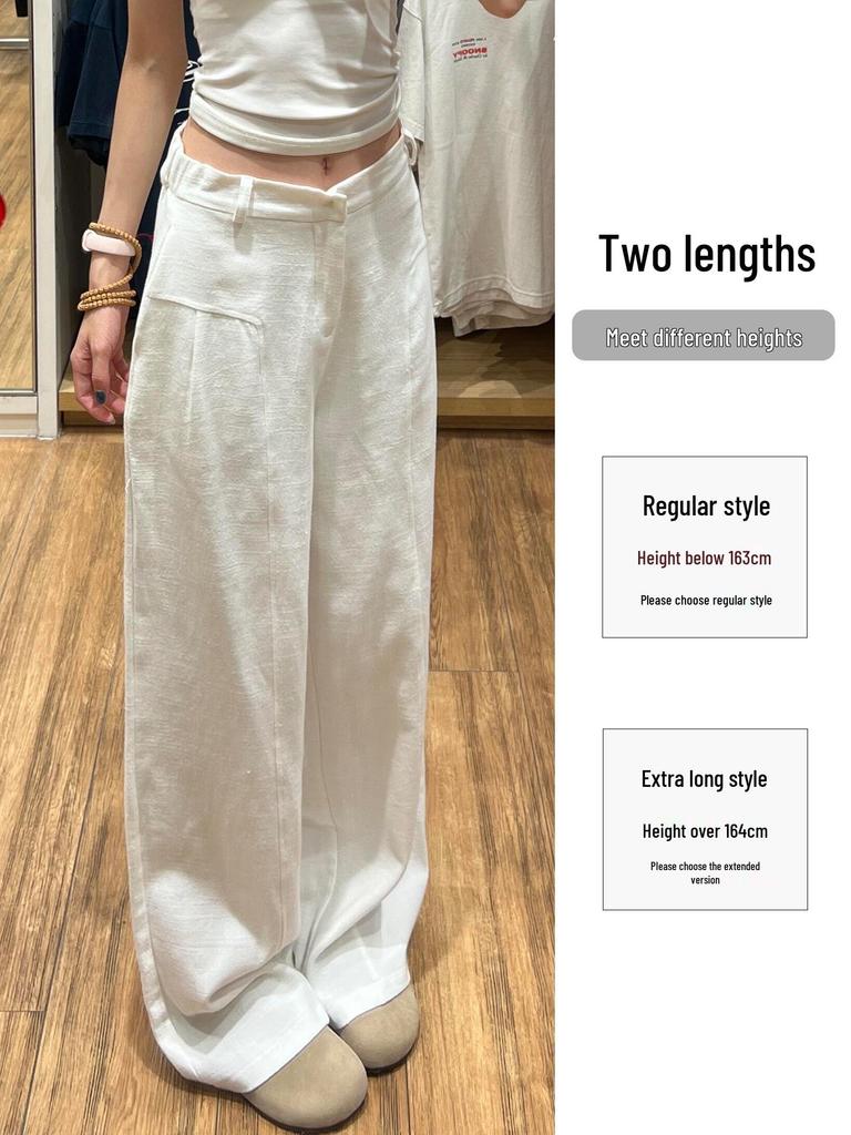 Korean Old Money Style Women's Wide-Leg Cotton Linen Pants, High-Waisted Straight Casual for Spring/Summer 2026.