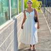 European and American Women's Elegant Square Neck Camisole White Dress for Women, African Chic Fashion Single-breasted Versatile Long Dress