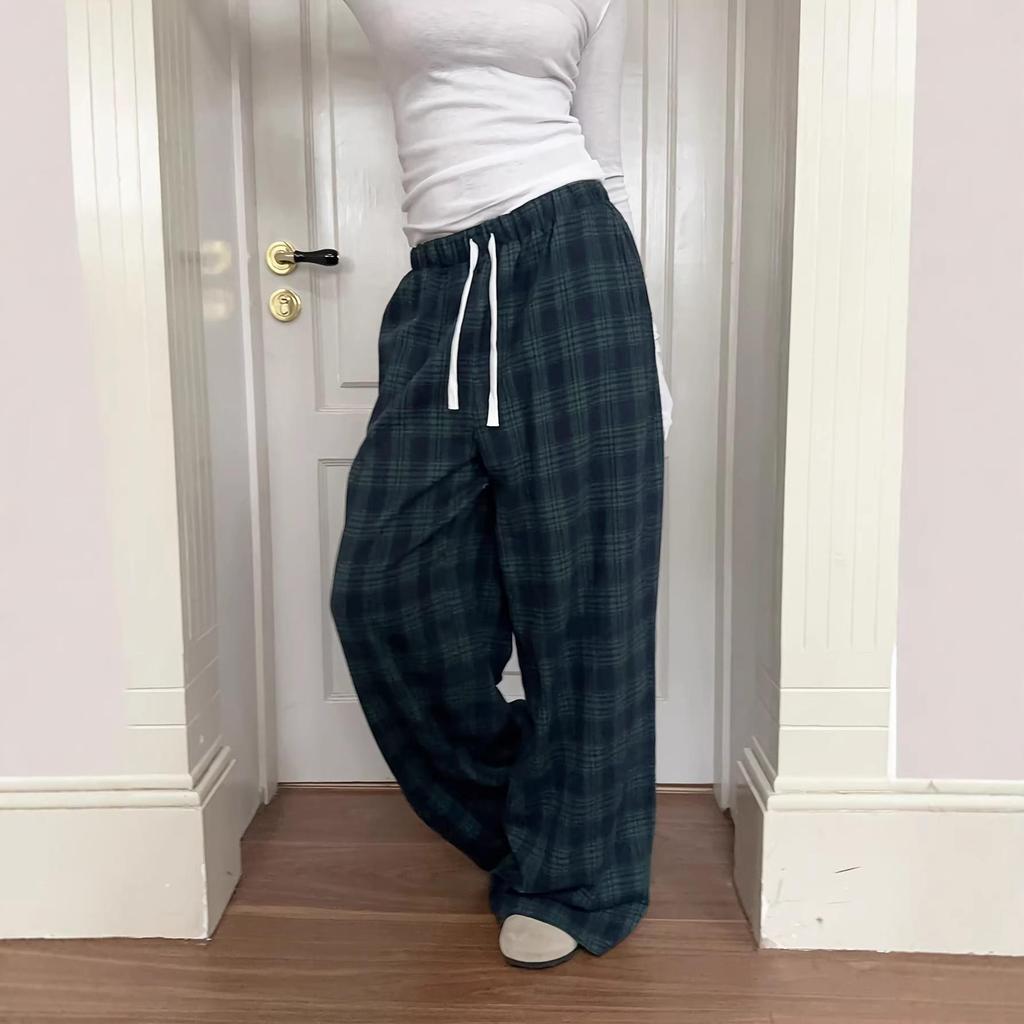 Women's Retro Plaid Pants: Trendy, Loose, Versatile Long Pants for Spring/Autumn 2026