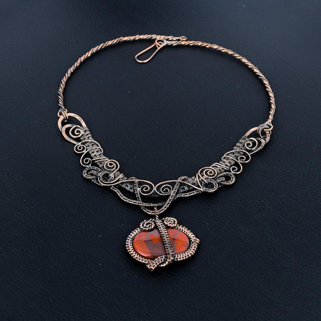 Red River Jasper Necklace, 999 Copper Wire Wrapped Necklace Gemstone Jewelry, Handmade Necklace Amazing Jewelry, Gift For Her