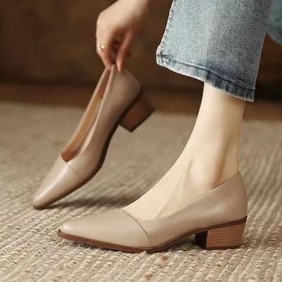 Ladies Shoes 2024 New One Kick Women's Pumps Autumn Pointed Toe Solid Outdoor Casual Chunky Heels Shallow Office Ladies Shoes