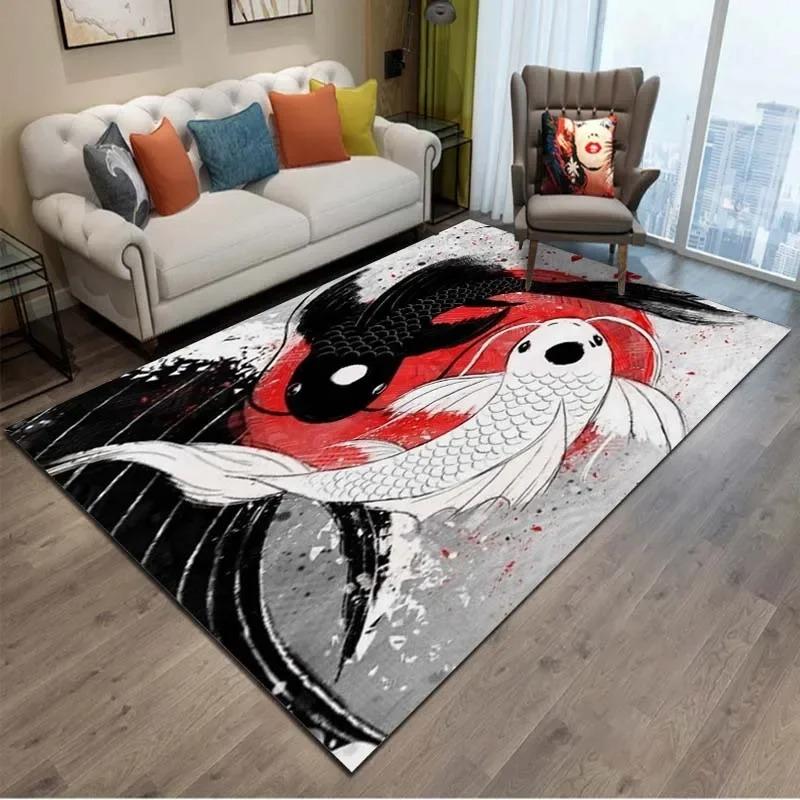 

Chinese Koi Carp Ink Painting Good Luck Rug Pink Cherry Blossoms Carpet For Living Room Bedroom Home Decor Door Mat 40x60cm