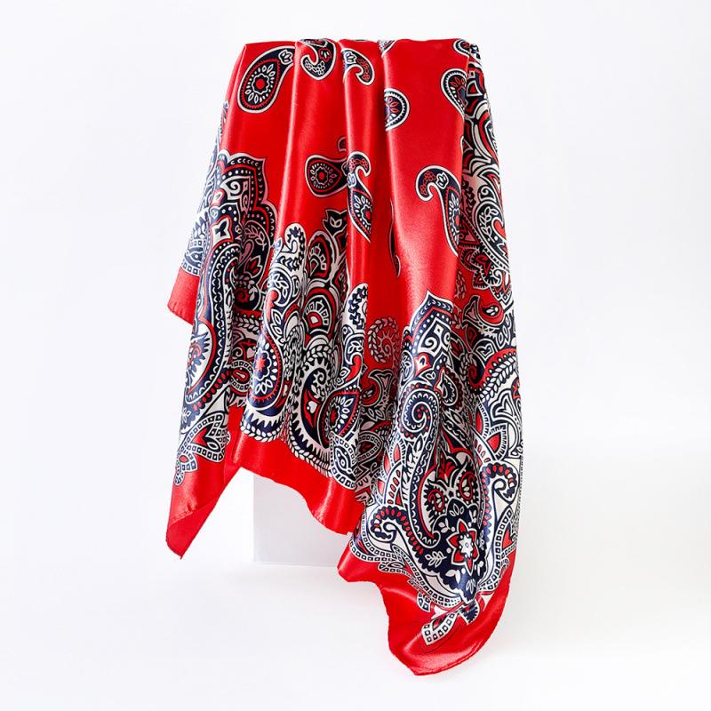 Cashew Flower Silk Scarf, 90cm Headscarf, Classic Printed Silk Scarf, Women’s Satin Square Scarf, Shawl