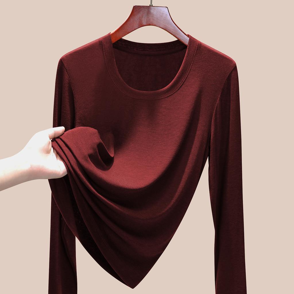 Sports Long-sleeved Women's High-elastic Slim-fitting and Thin Tencel Wool Bottoming Shirt, New In Early Autumn