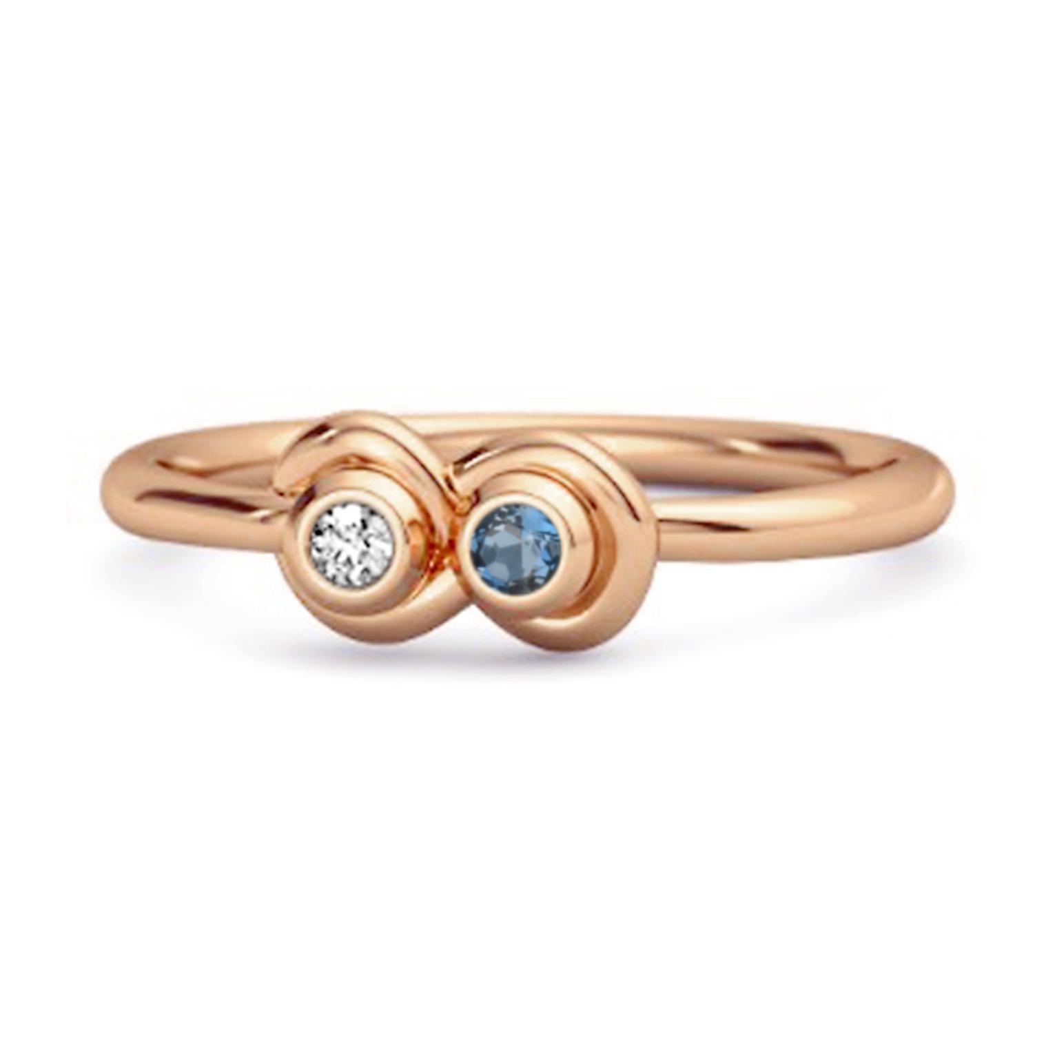London Blue Topaz Twin Bezel Minimalist Ring - 925 Sterling Silver Rose Gold Vermeil 8