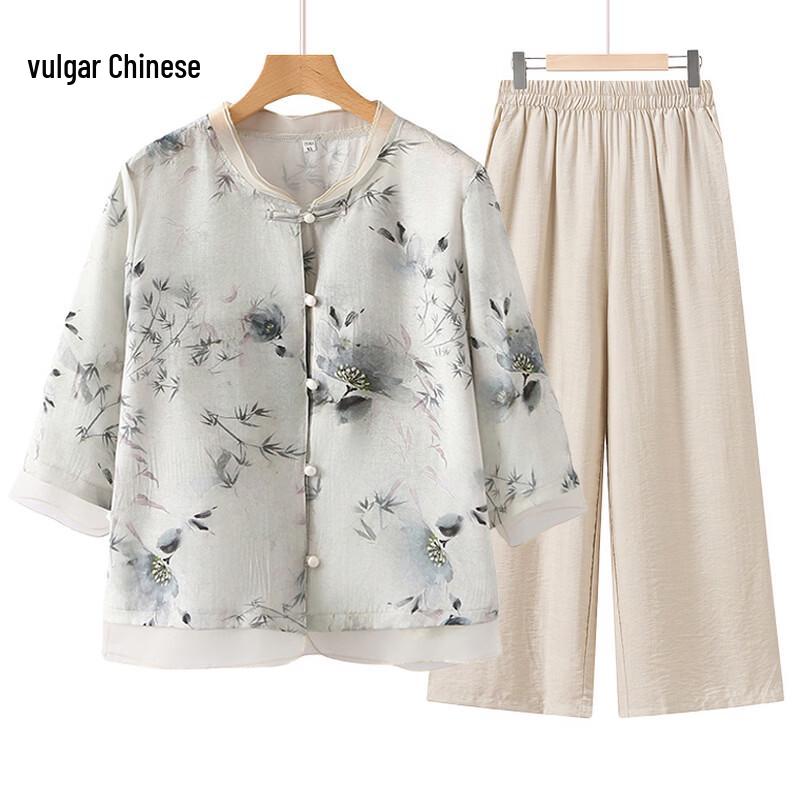 

New Chinese Style Cotton Linen Summer Outfit Set for Moms 3XL