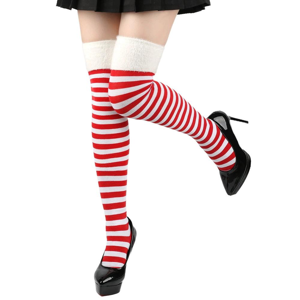 

1 Pair Socks Fashion Striped for Women Girls Christmas Costume Accessories Thigh High Stockings Over the Knee