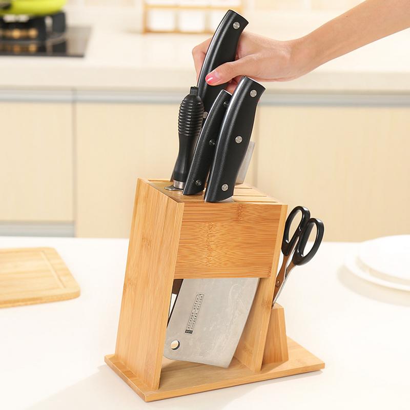 Bamboo Knife Block Stand for Kitchen Multifunctional Cutter Rack Holder Multifunctional Knife Storage Rack for Kitchen Supplies