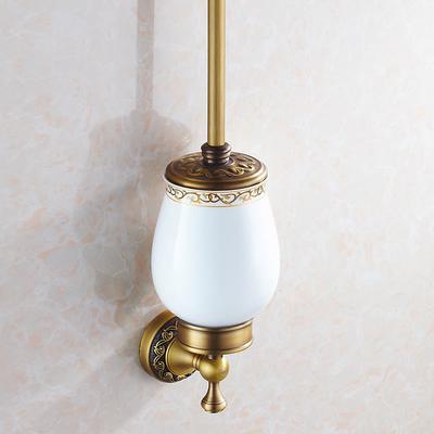 Toilet Brush Set Brass Antique Household Toilet Long Handle Cleaning Toilet Brush Retro Toilet Brush Ceramics Cup Wall-Mounted