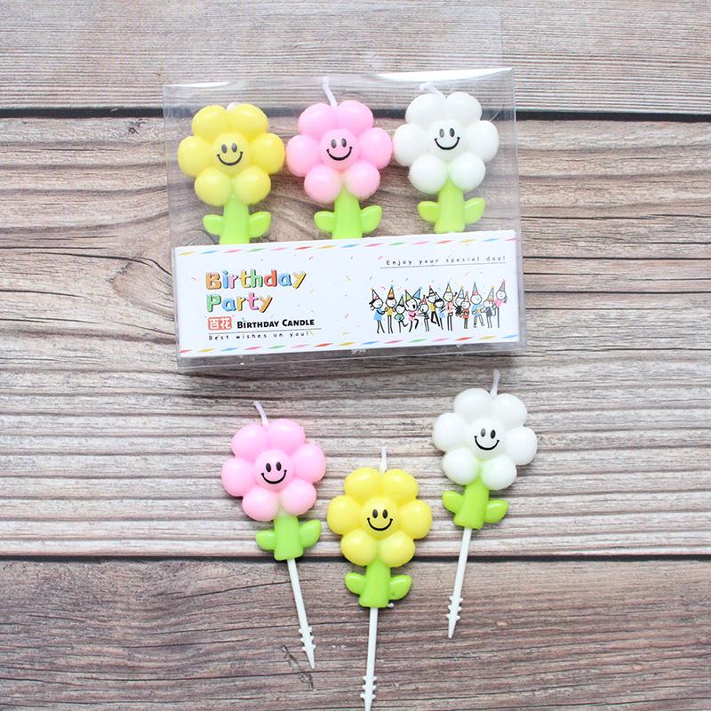 

INS Cartoon Sun Flower Smiling Face Candle Cake Decoration Scene Atmosphere Layout Children s Party Small Flower Candle Little flower candle