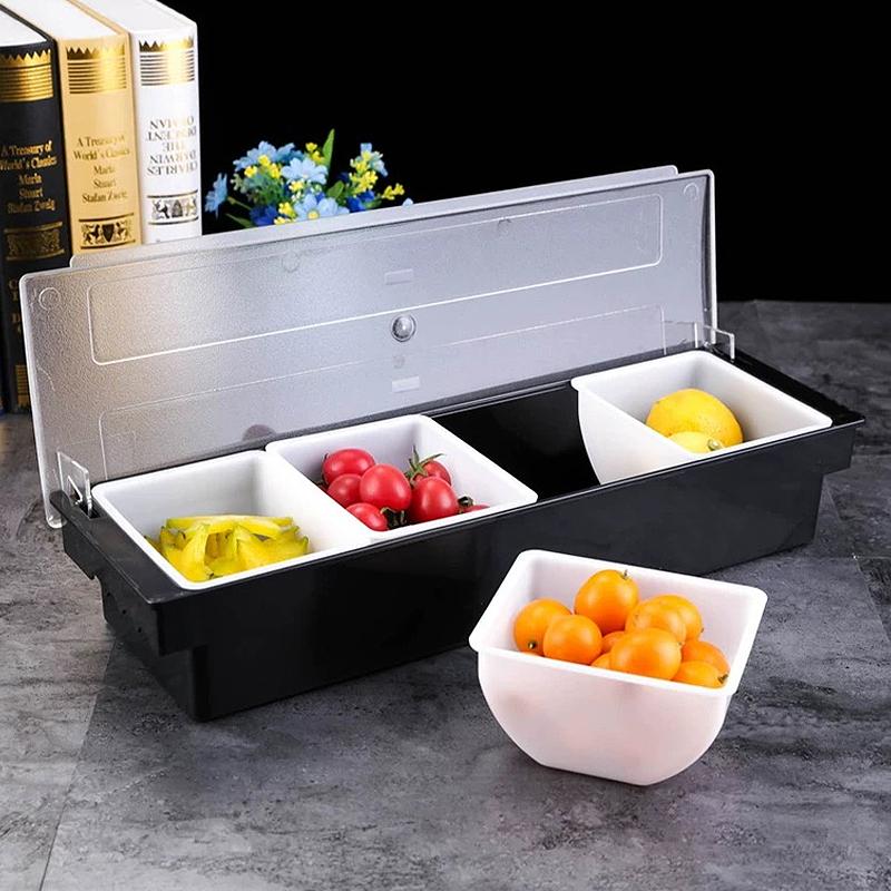 Fruit Box Condiment Container 4-6 Grids With Lid Large Capacity Bar Divided Fruits Bowl Household Seasonin Box Food Storage
