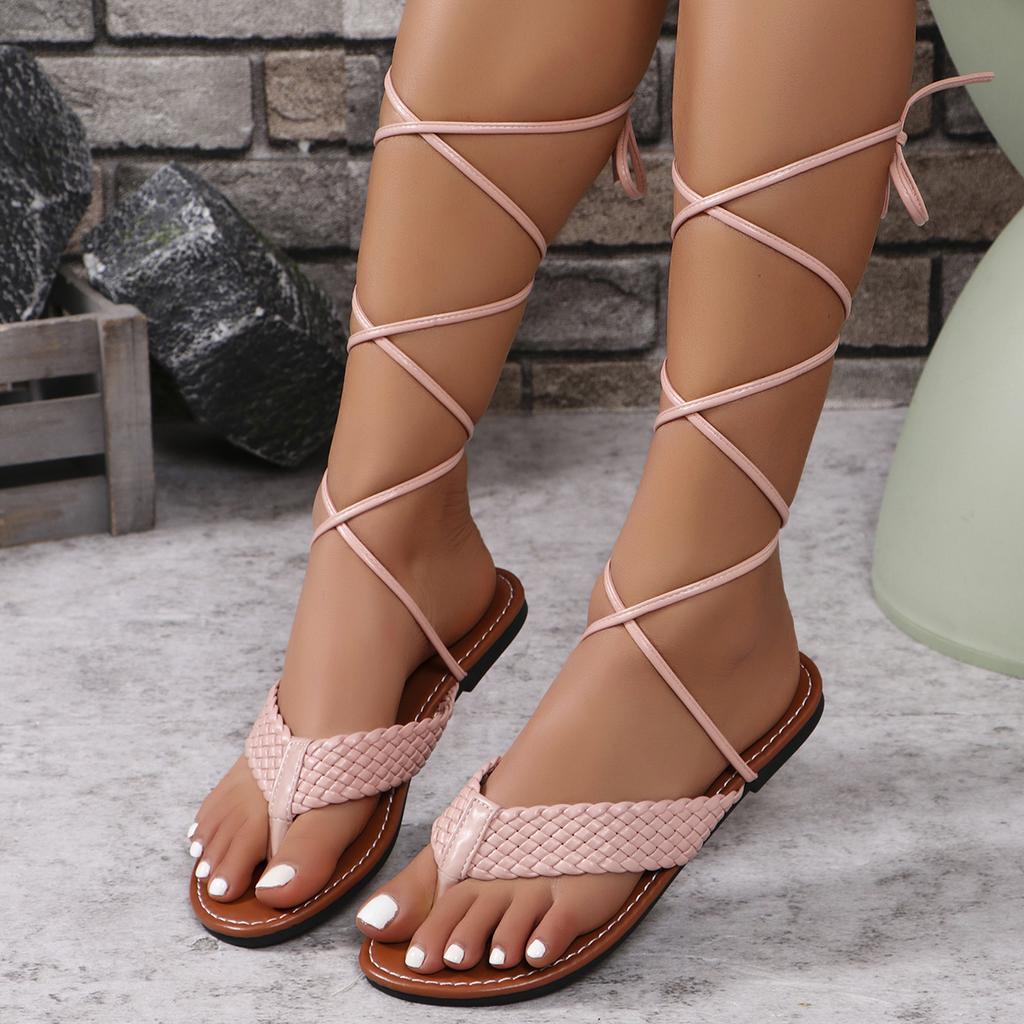 Fashion Women's Sandals 2025 Summer Braided Flats Casual Sandals Cross Lace Up Women's Roman Sandals Sandalias De Mujer Women Shoes