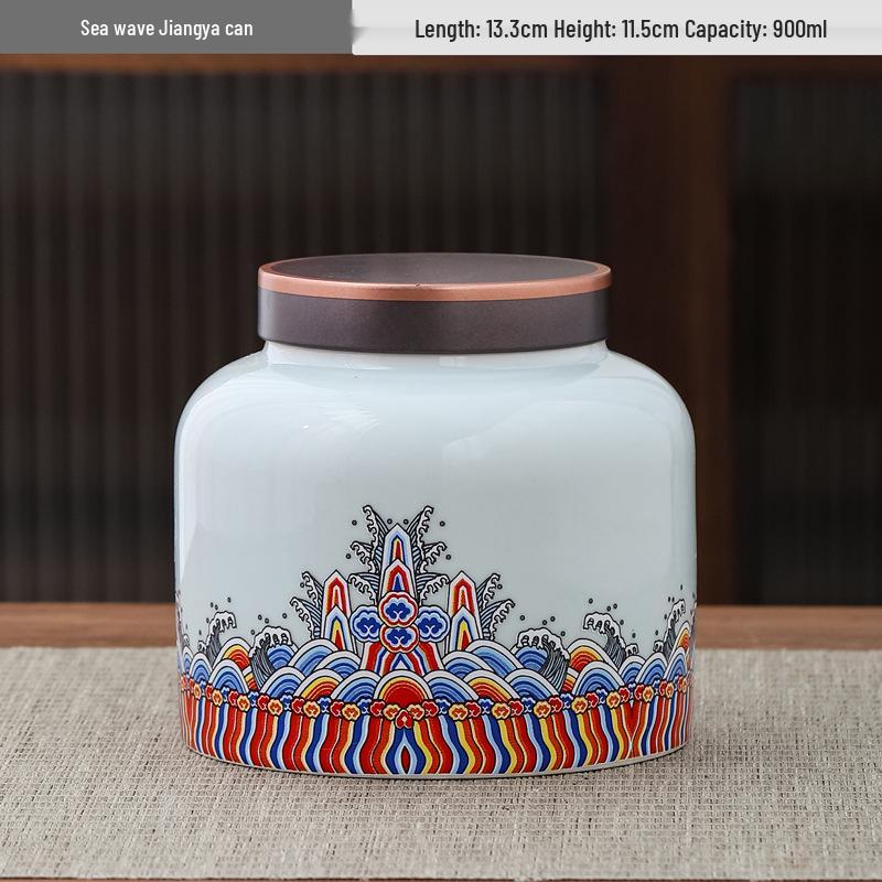 Large Ceramic Tea Storage Canister for Red, Green, Longjing, Biluochun, and Pu'er Tea - Half Jin Capacity