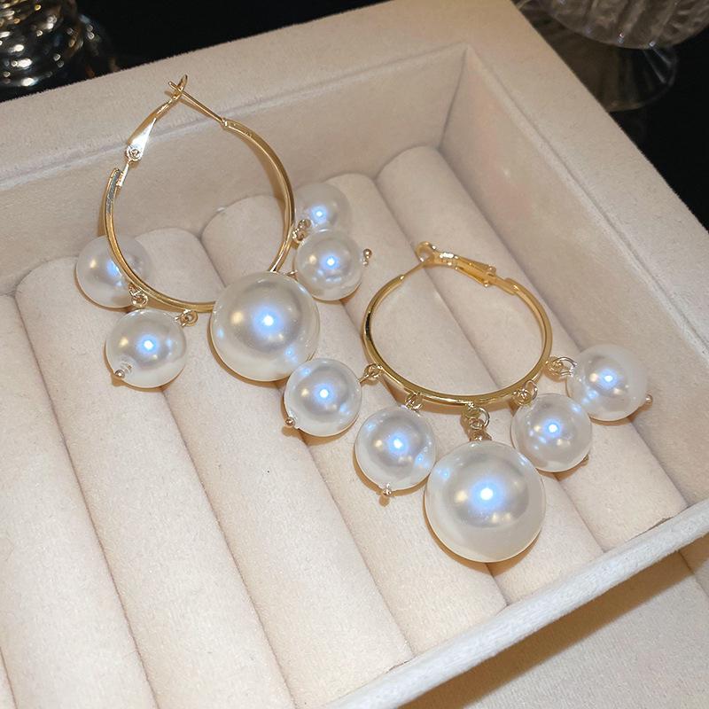 Silver Needle Geometric Rhinestone Pearl Earrings - Elegant French Retro Style