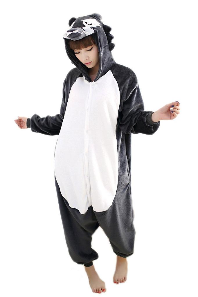 Wolf Kigurumi Pajamas for Adults, Animal Kigurumi, Flannel, Unisex, Size S (150cm-158cm)