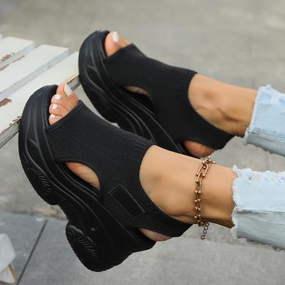 Fashion Women Sandals 2024 Summer Wedge Heels Elastic Cloth Cover Foot Ladies Sandals Thick-soled Fashion Casual Shoes Platform Sandals
