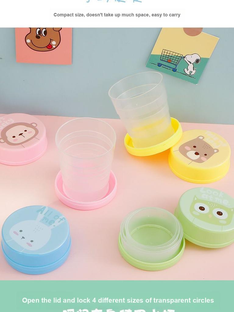 Portable Collapsible Cup Folding Cup Drink Cup with Cartoon Design for Travel, Kids, and Oral Care