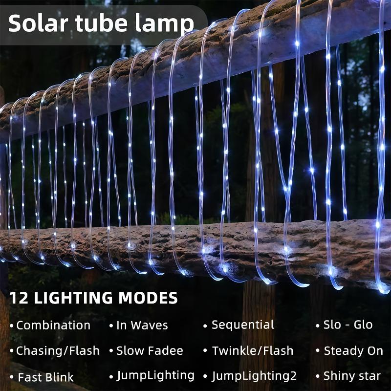 Solar Powered LED Tube String Lights, Waterproof Outdoor Decorative Lighting for Garden, Yard, Tree, Fence, Patio, Holiday Party
