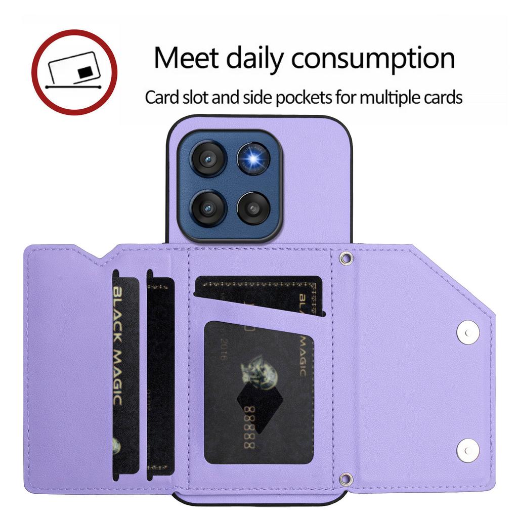 For Motorola Edge 60 Stylus 5G Case Card Holder Kickstand Skin-Touch Phone Cover with Wrist Strap