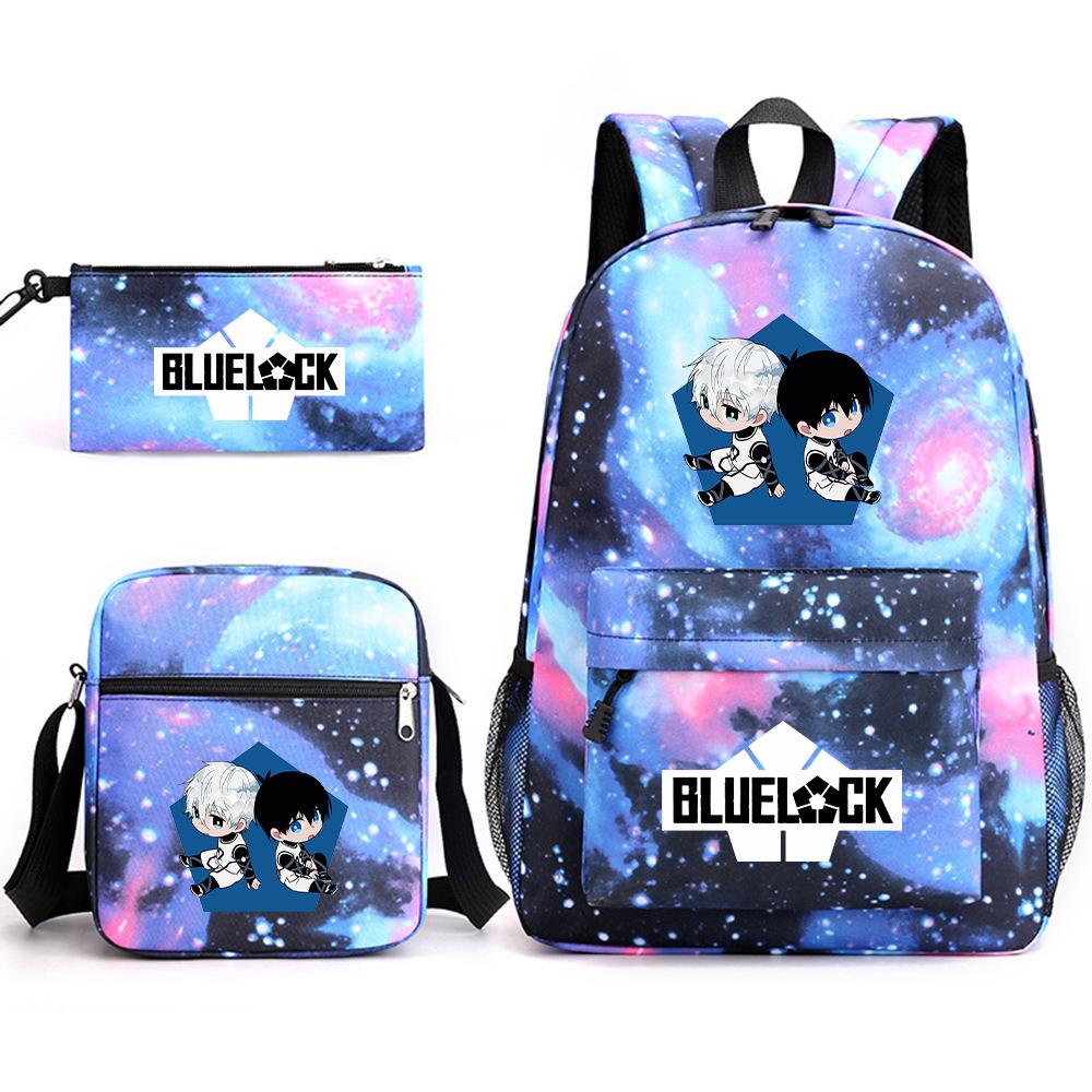 3 Piece School Backpack Set for Students Large Capacity Oxford Cloth Schoolbag with Shoulder Strap and Pencil Case