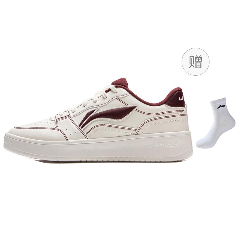 Li Ning Slip Resistant Cushioning Abrasion Resistant Breathable Low top Skateboard Shoes Men's White Red AGCV143-3