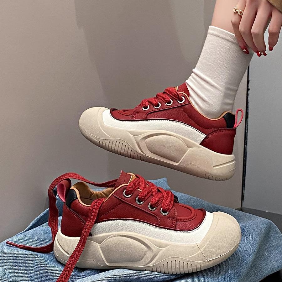 

Весна 2025 Женские ретро кроссовки «папины»: Дышащие, Универсальные, Повседневные спортивные кроссовки на толстой подошве US 9 красный