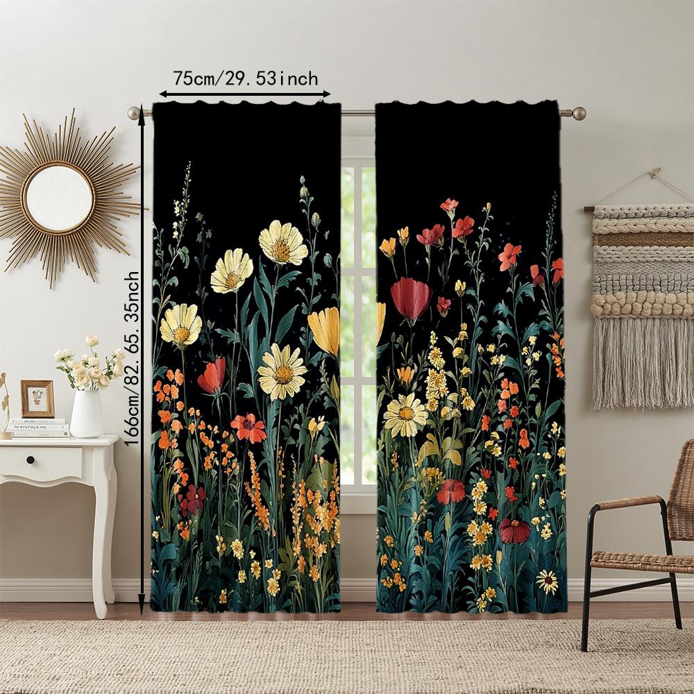 Set Of 2 Versatile Polyester Transparent Curtains Home Decoration Colorful Flowers Use Bedrooms Living Rooms Made Room Window Treatment