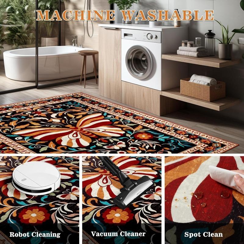 Pink Living Room Carpet Retro Butterfly Floral Print Bedroom Rug Machine Washable Non-slip Coffee Table Sofa Mats Tapis Alfombra